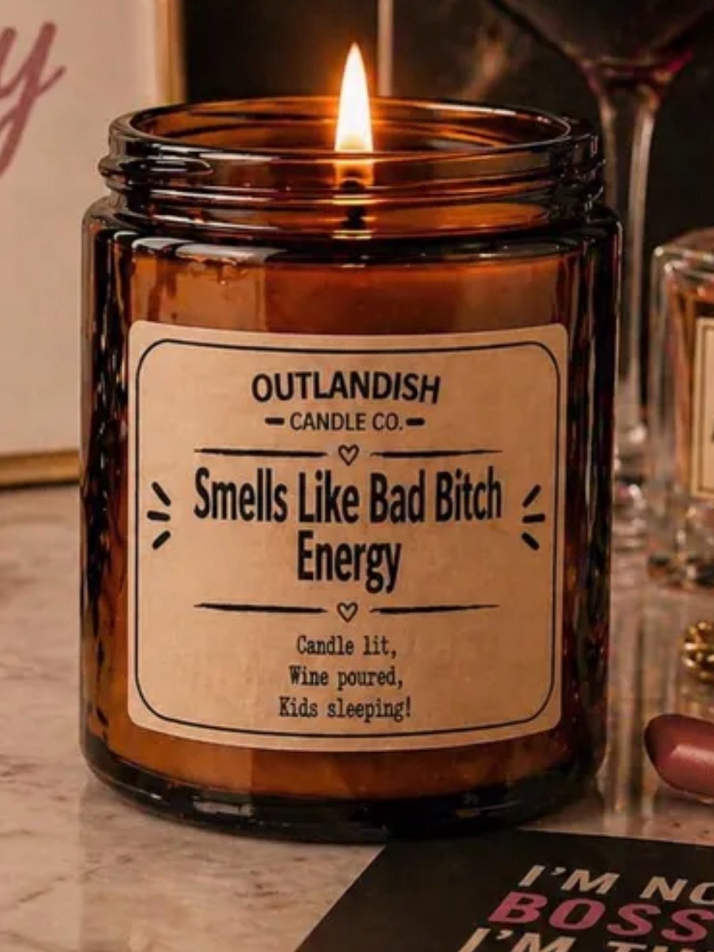 "Smells Like Bad B Energy" Amber Glass Scented Candle